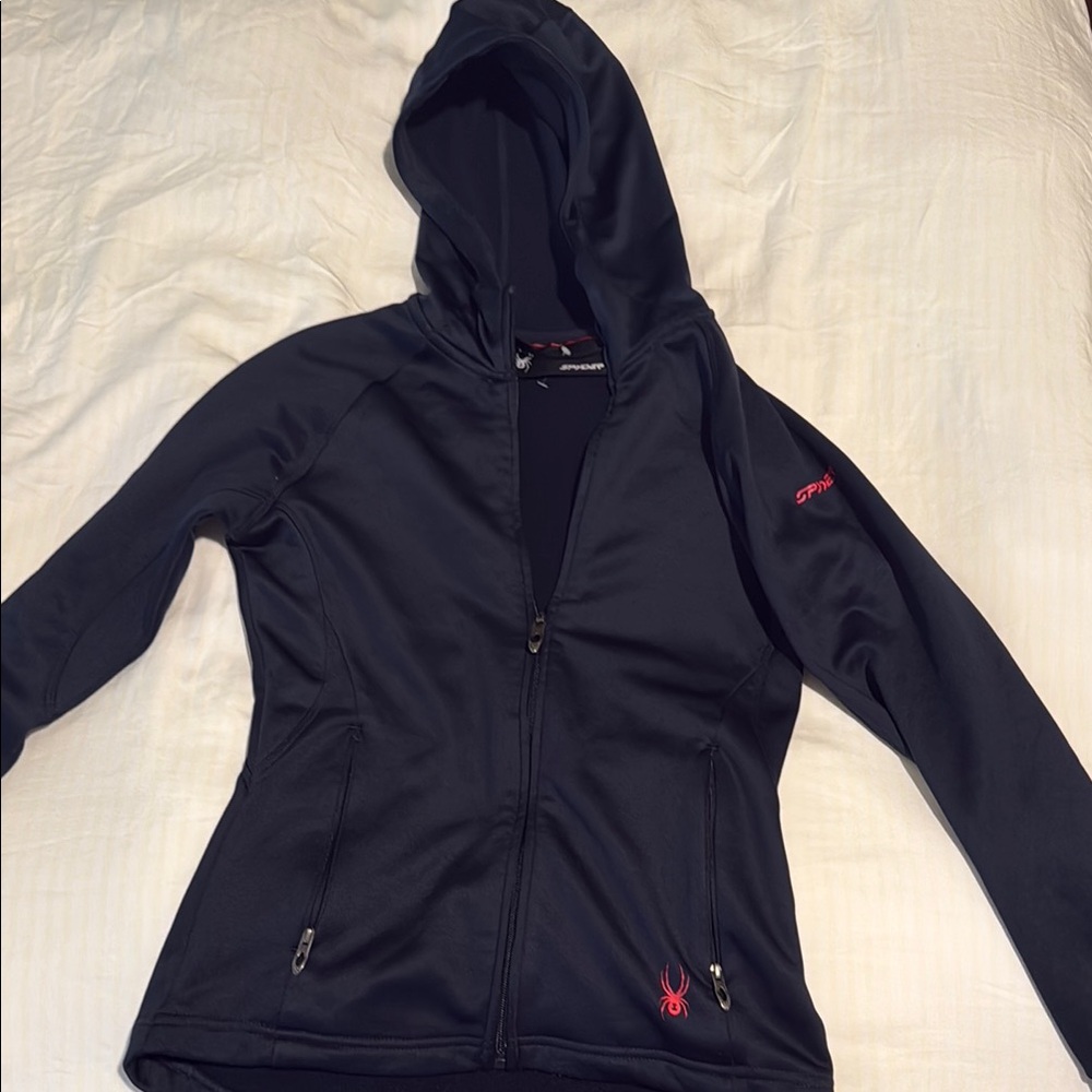 Spyder Dark Hooded Jacket with Red Accents